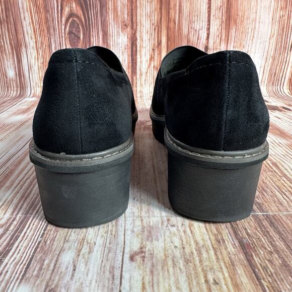 Clarks AIRABELL Womens Size 8 Black Suede Wedge Heel Slip On Loafers Shoes - Picture 4 of 10